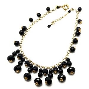 LOREN HOPE Black Dangle Bead Bib Necklace Gold Tone Collar Statement 18" - 20"